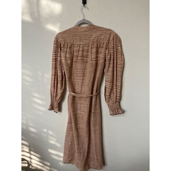 ULLA JOHNSON | Fiora Striped Cotton-Voile Midi Waist Tie Dress in Fawn | Size 2 - Picture 12 of 15